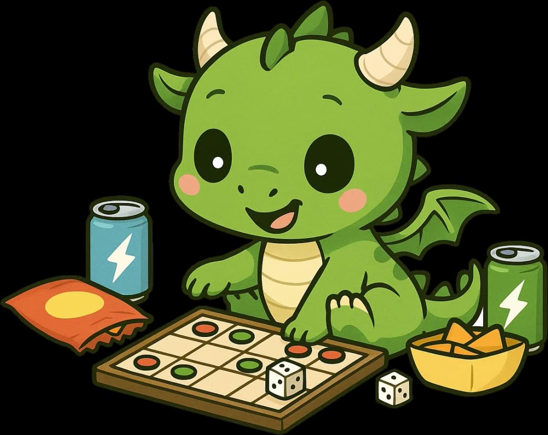 happy dragon playing games and drinking craft soda